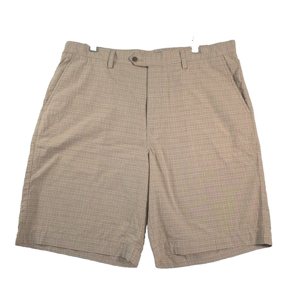 Caribbean Bermuda Shorts Plaid Cotton Men’s 38W  9.5" Inseam Flat Front Tan
